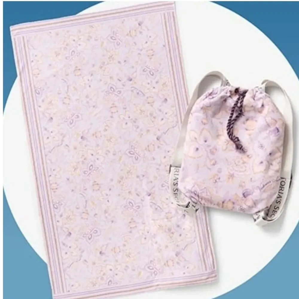 NWT Victoria's Secret Packable Beach Blanket purple floral backpack towel bag